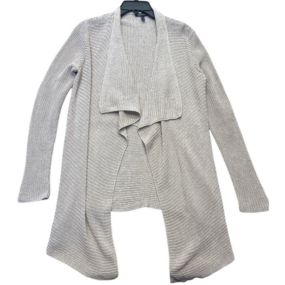 EILEEN FISHER Cardigan Womens XS Tan Organic Linen Knit Open Front Waterfall - Picture 1 of 8